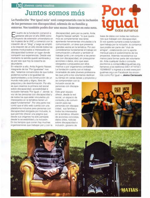 Nota de Por Igual Más en Revista Jóvenes Capuchinos