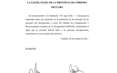 La Legislatura de Córdoba declaró de interés el trabajo DE POR IGUAL MÁS