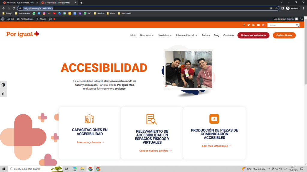 Captura de pantalla de sección de Accesibilidad de nuestro sitio web