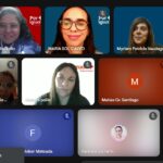Captura de pantalla de la reunión virtual. SE ven los rostros de cuatro personas y tres personas con cámara desactivada