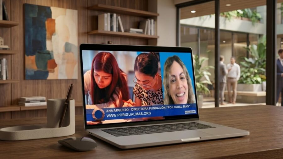 un computado con la imagen un videollamada donde se la ve a Ana Argento Nasser