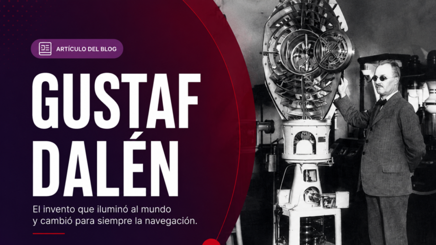 la placa que dice Gustaf Dalen y una foto antigua del ingeniero